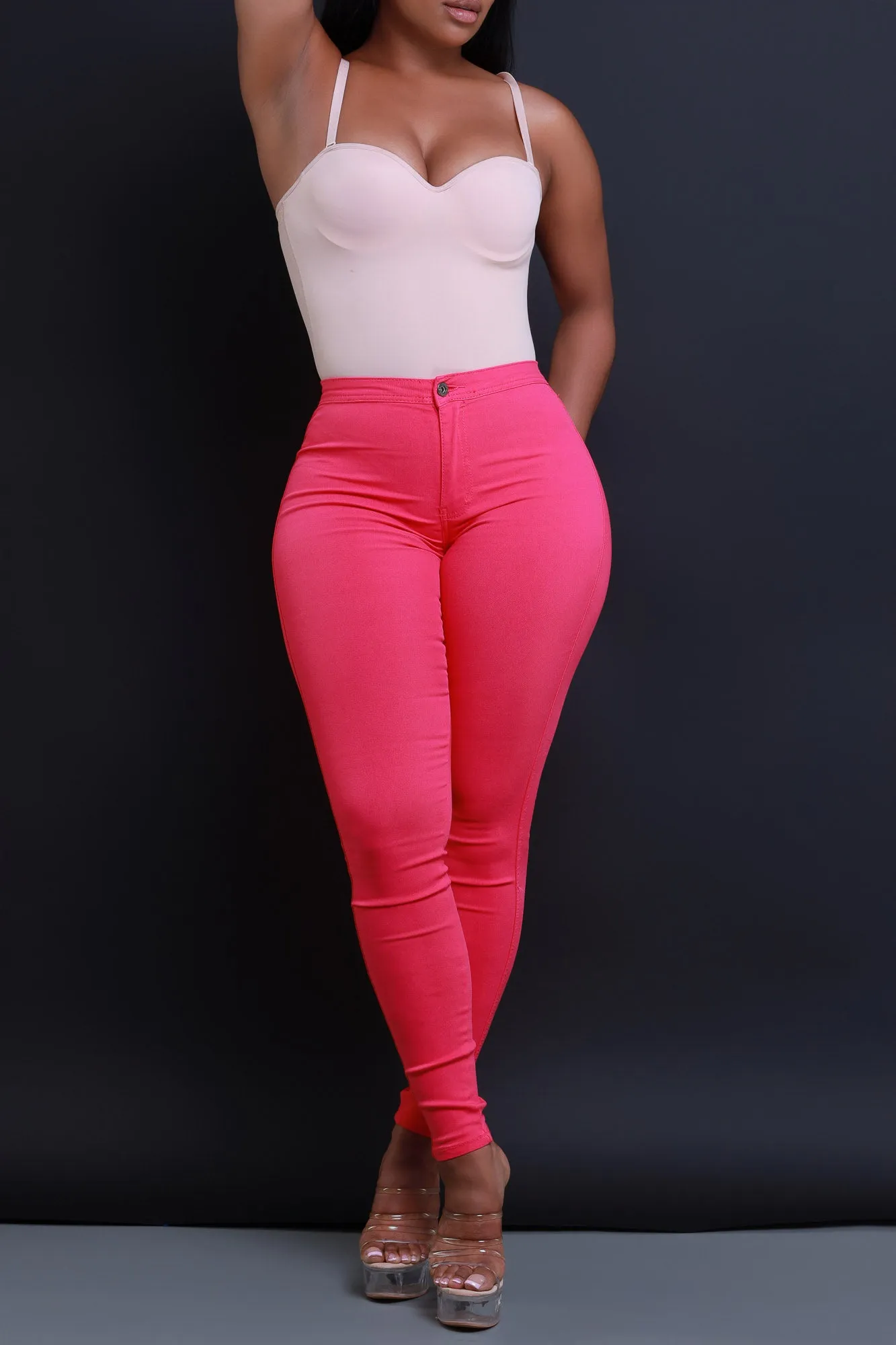 $15.99 Super Swank High Waist Stretchy Jeans - Fuchsia