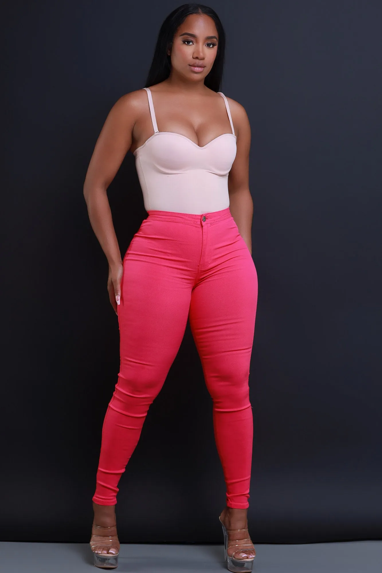 $15.99 Super Swank High Waist Stretchy Jeans - Fuchsia