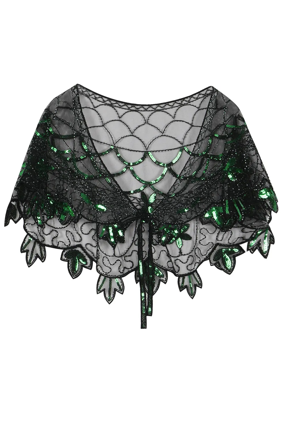 1920s Green Flower Sequin Women Cape