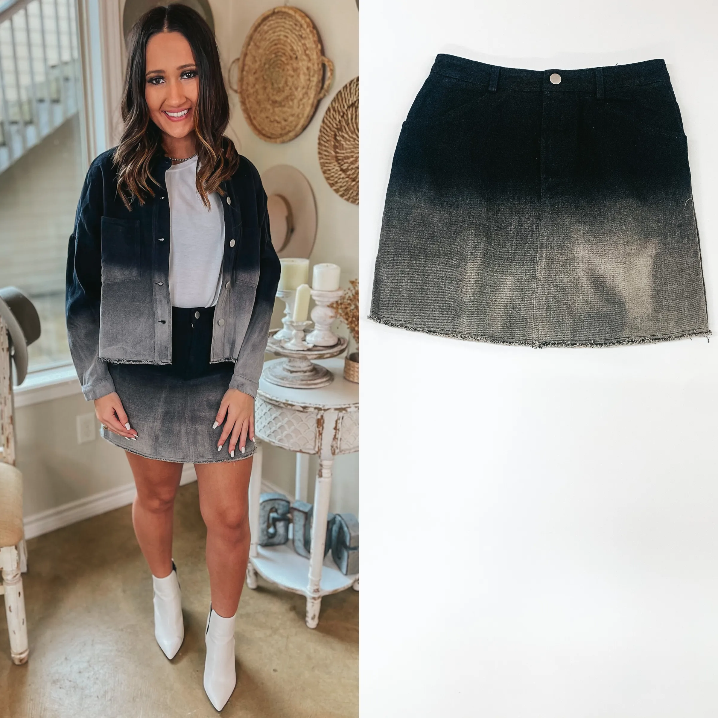 90's Baby Ombre Denim Mini Skirt in Black