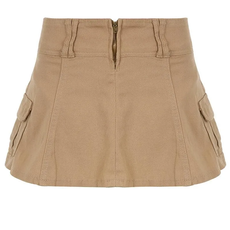 A line zip-up cargo pocket solid medium rise denim midi skirt