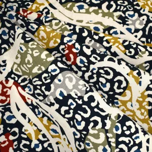 Abstract Animal Print Organic Cotton Shirting Navy/Multi