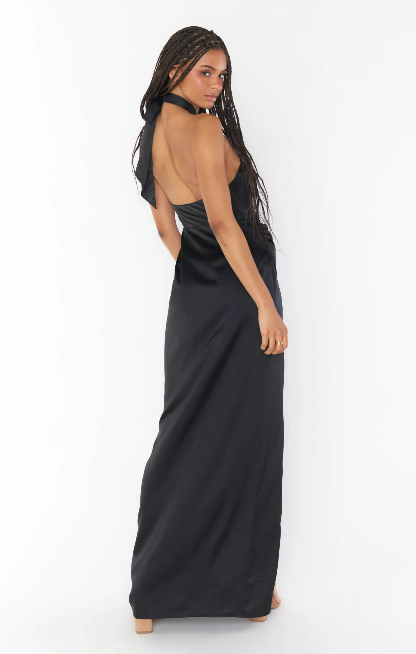 Adele Halter Maxi Dress ~ Black Luxe Satin