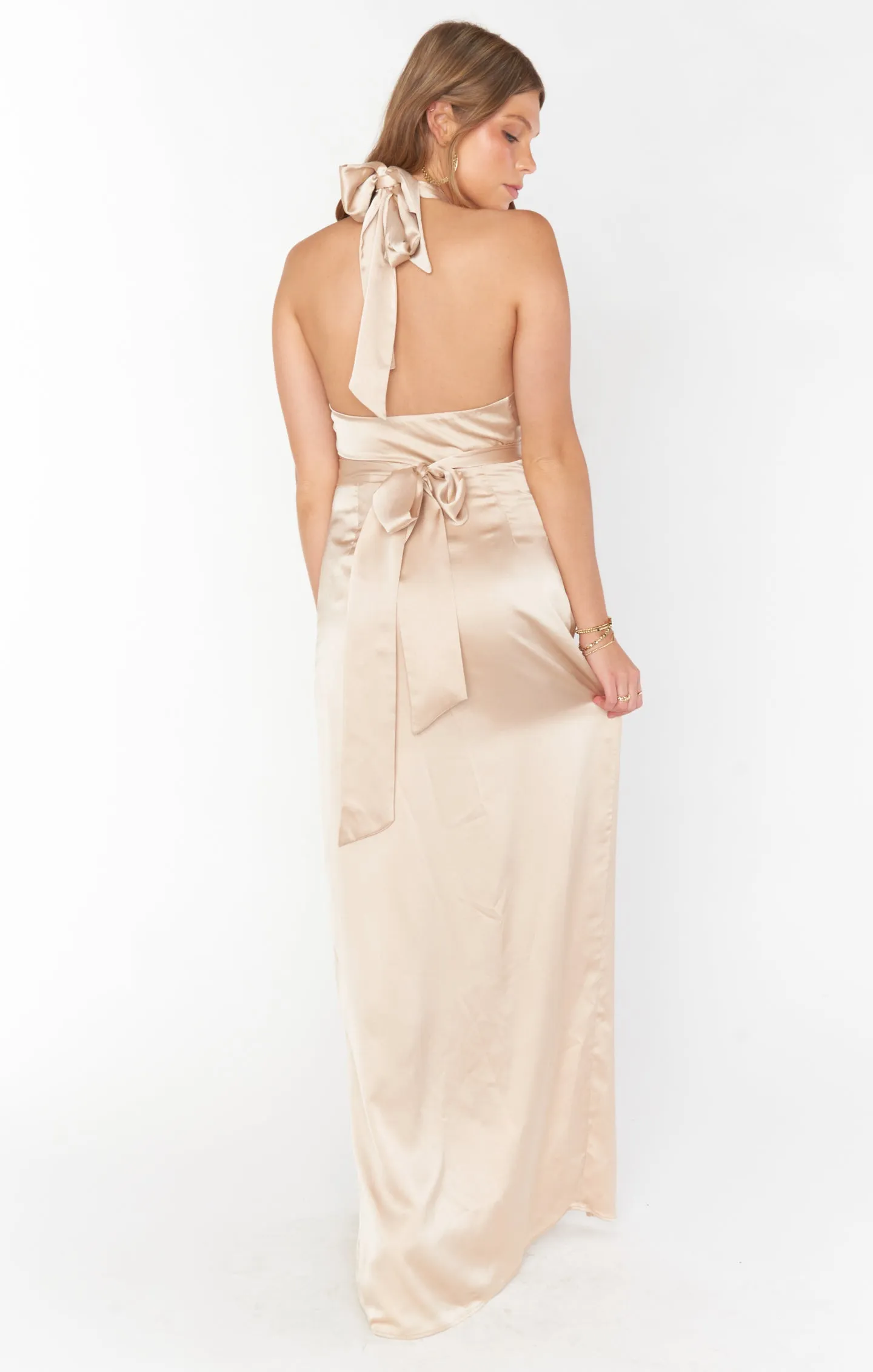 Adele Halter Maxi Dress ~ Champagne Luxe Satin