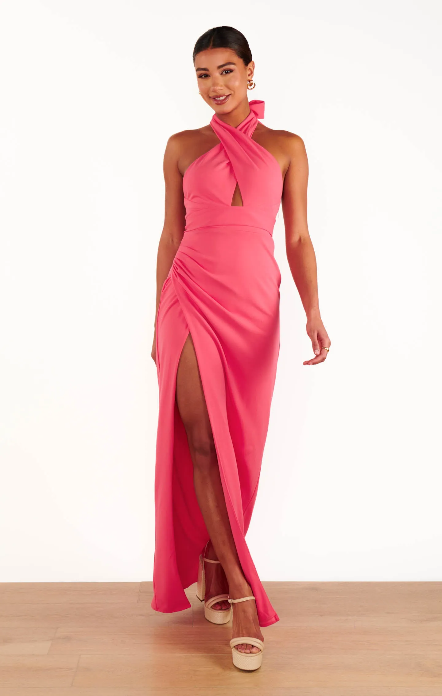 Adele Halter Maxi Dress ~ Flamingo Pink Stretch