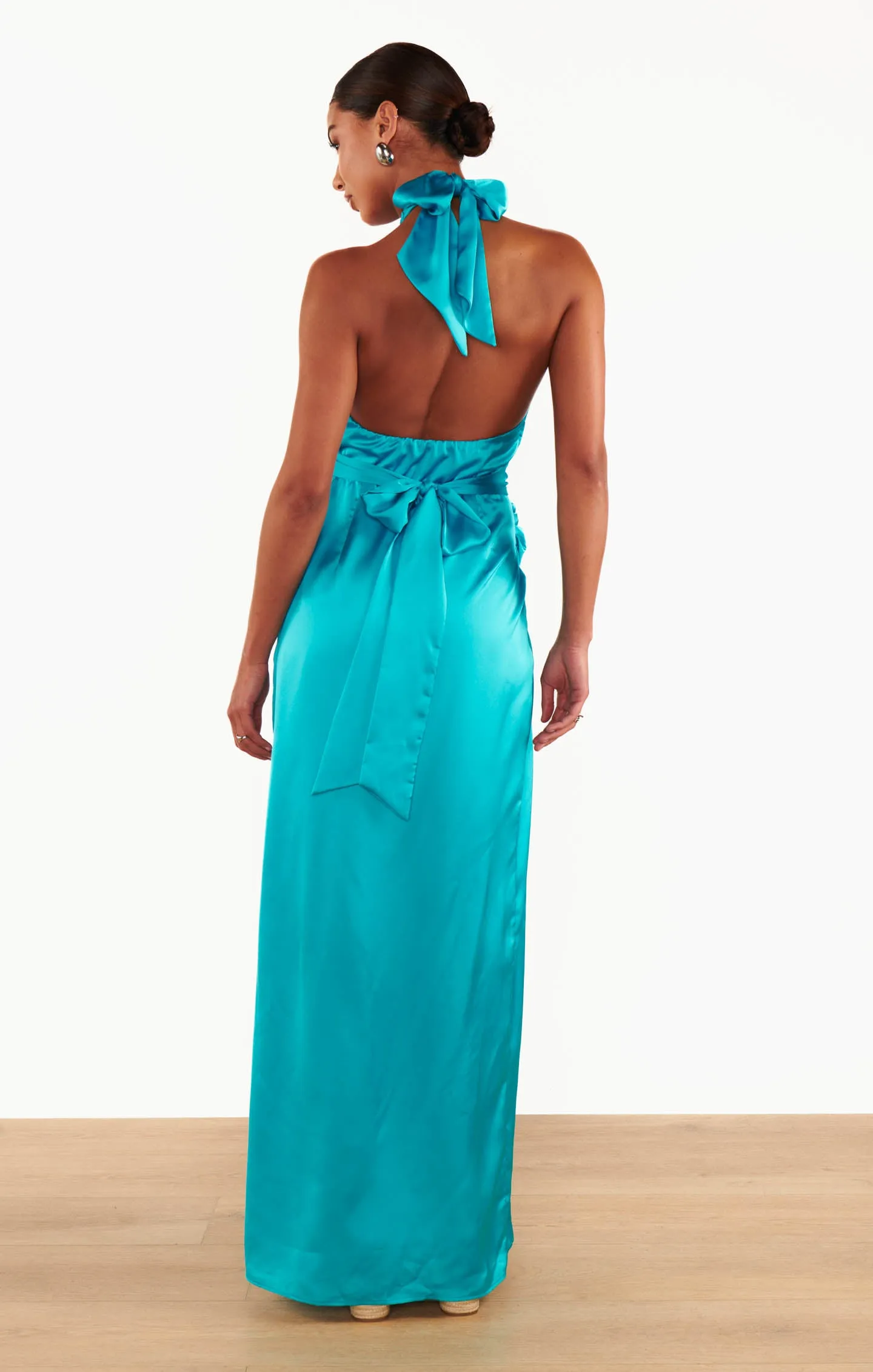 Adele Halter Maxi Dress ~ Teal Luxe Satin