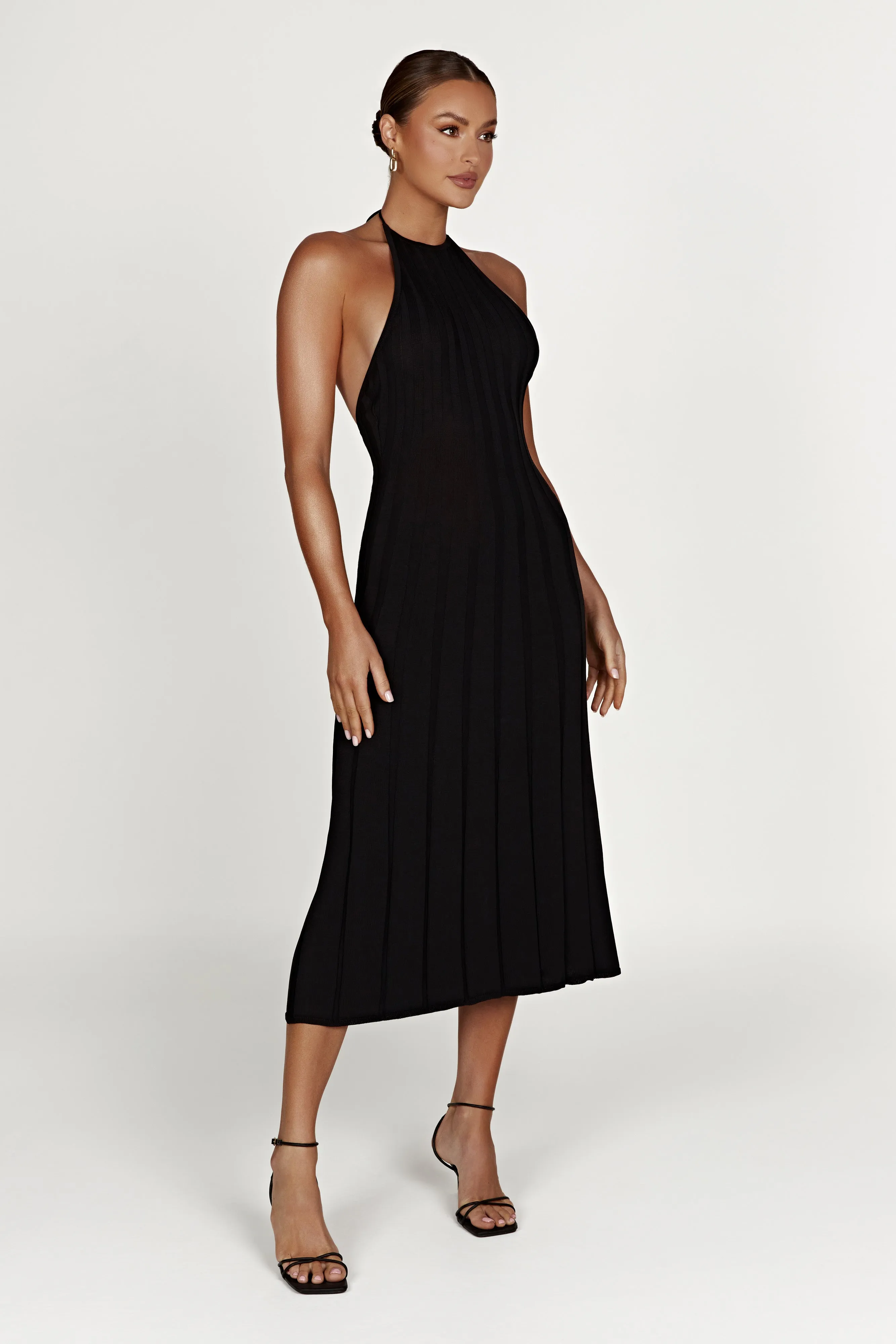 Adrienne Halter Neck Midi Dress - Black