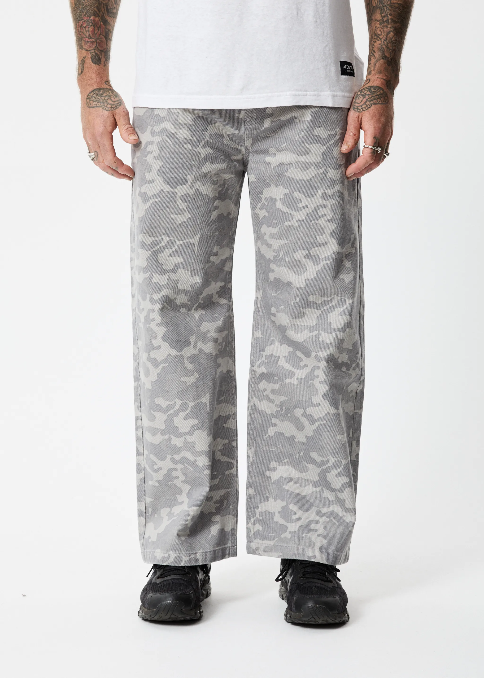 AFENDS Mens Cadet Pablo - Organic Denim Baggy Jeans - Camo