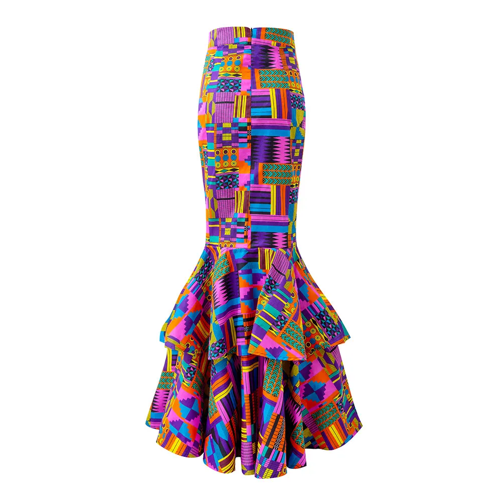 African Kente Print Maxi Skirt For Women