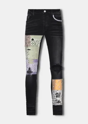 Aged Black Bandana Art Patch Jeans