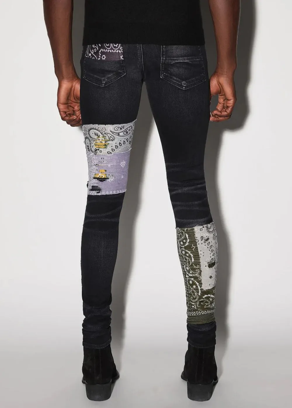 Aged Black Bandana Art Patch Jeans