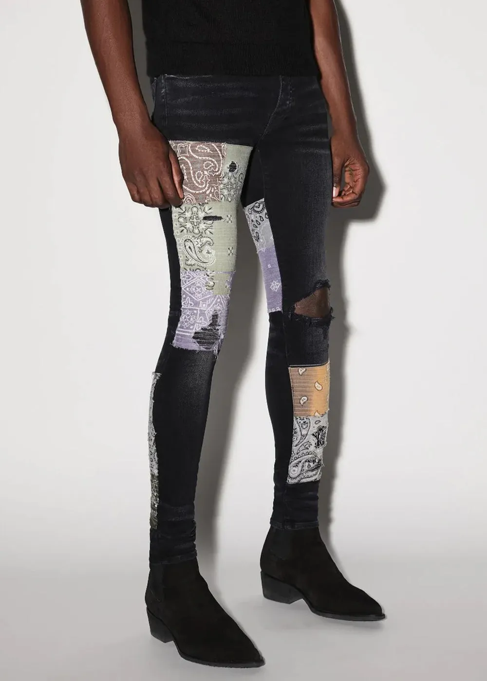 Aged Black Bandana Art Patch Jeans