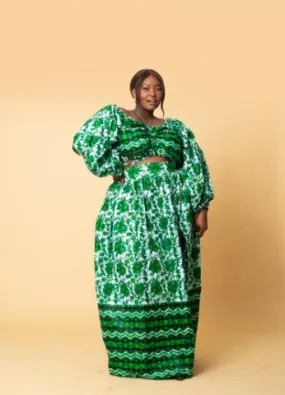 Alana Ankara Maxi Skirt | Green African Print