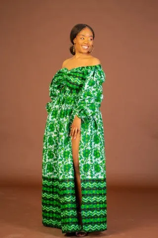 Alana Ankara Maxi Skirt | Green African Print