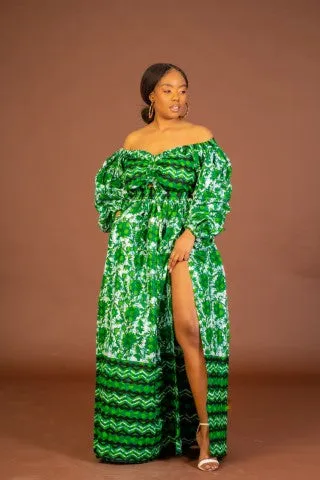 Alana Ankara Maxi Skirt | Green African Print