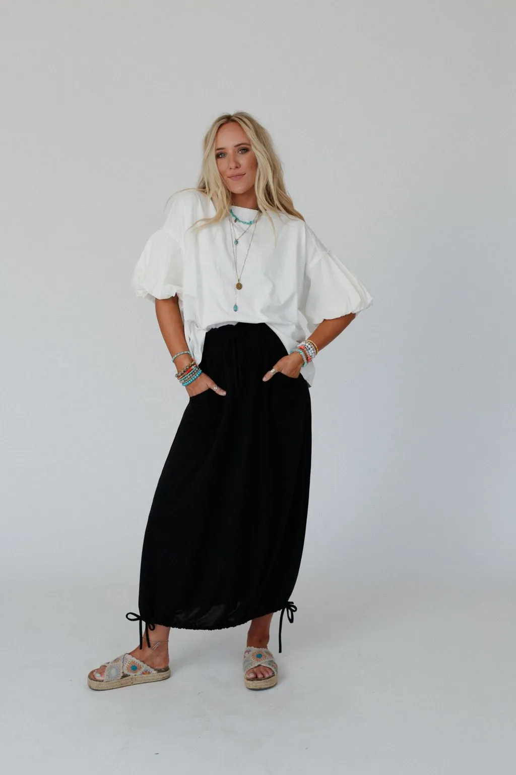 All In Drawstring Maxi Skirt - Jet Black