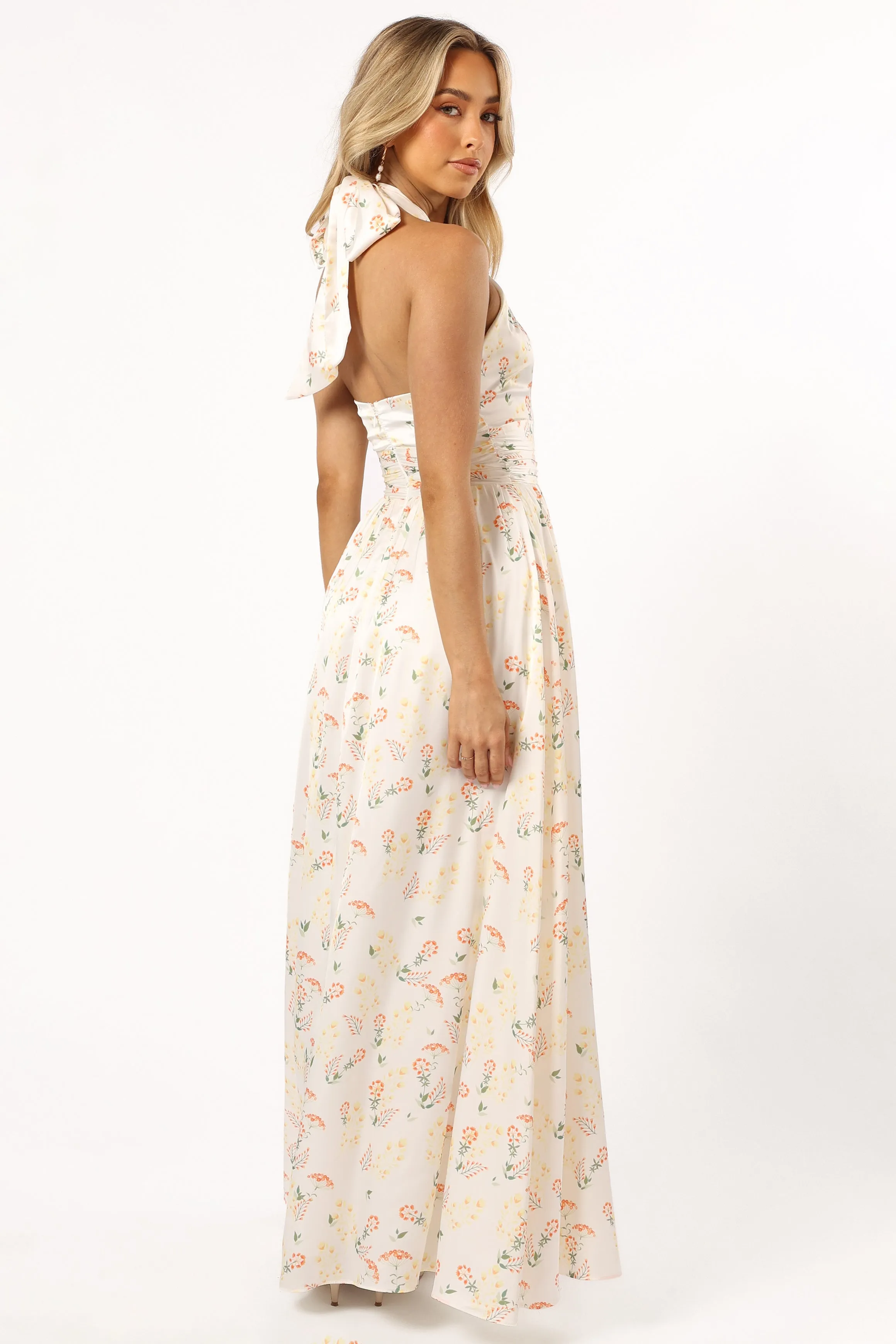 Allora Halter Dress - Yellow Floral