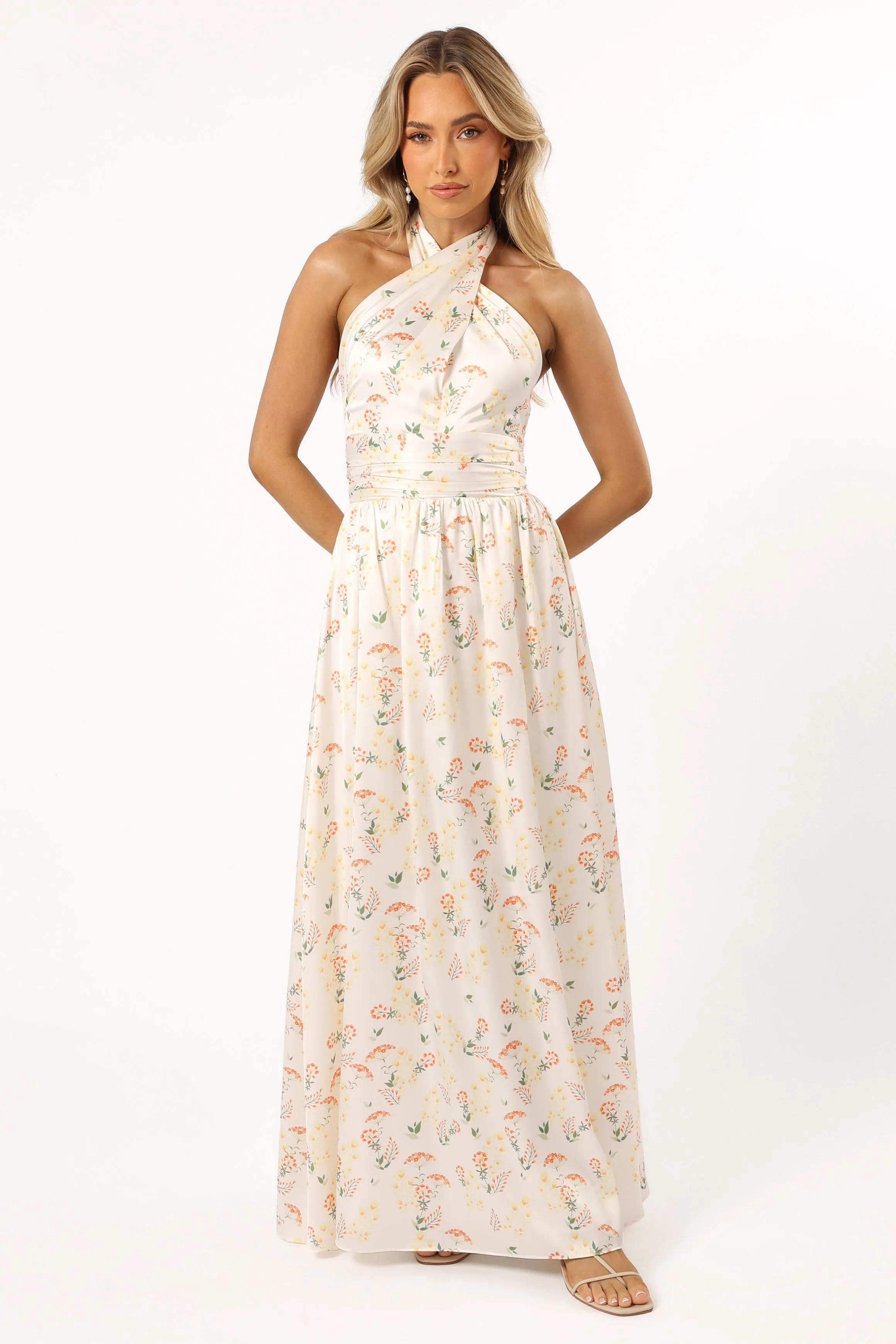 Allora Halter Dress - Yellow Floral