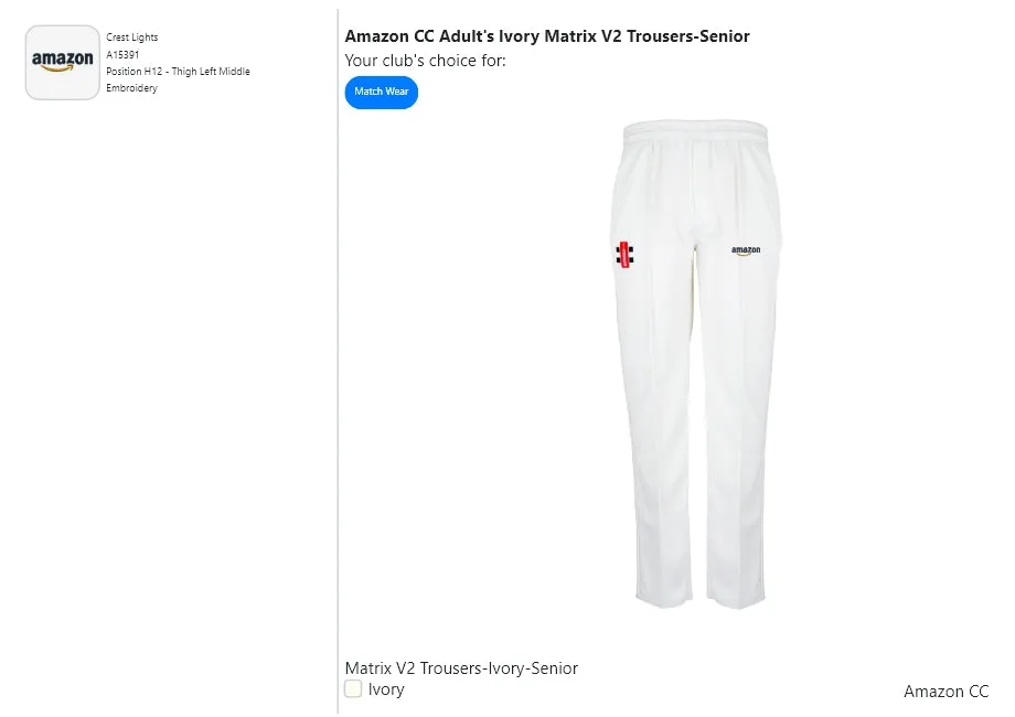 Amazon CC Adult's Ivory Matrix V2 Trousers-Senior