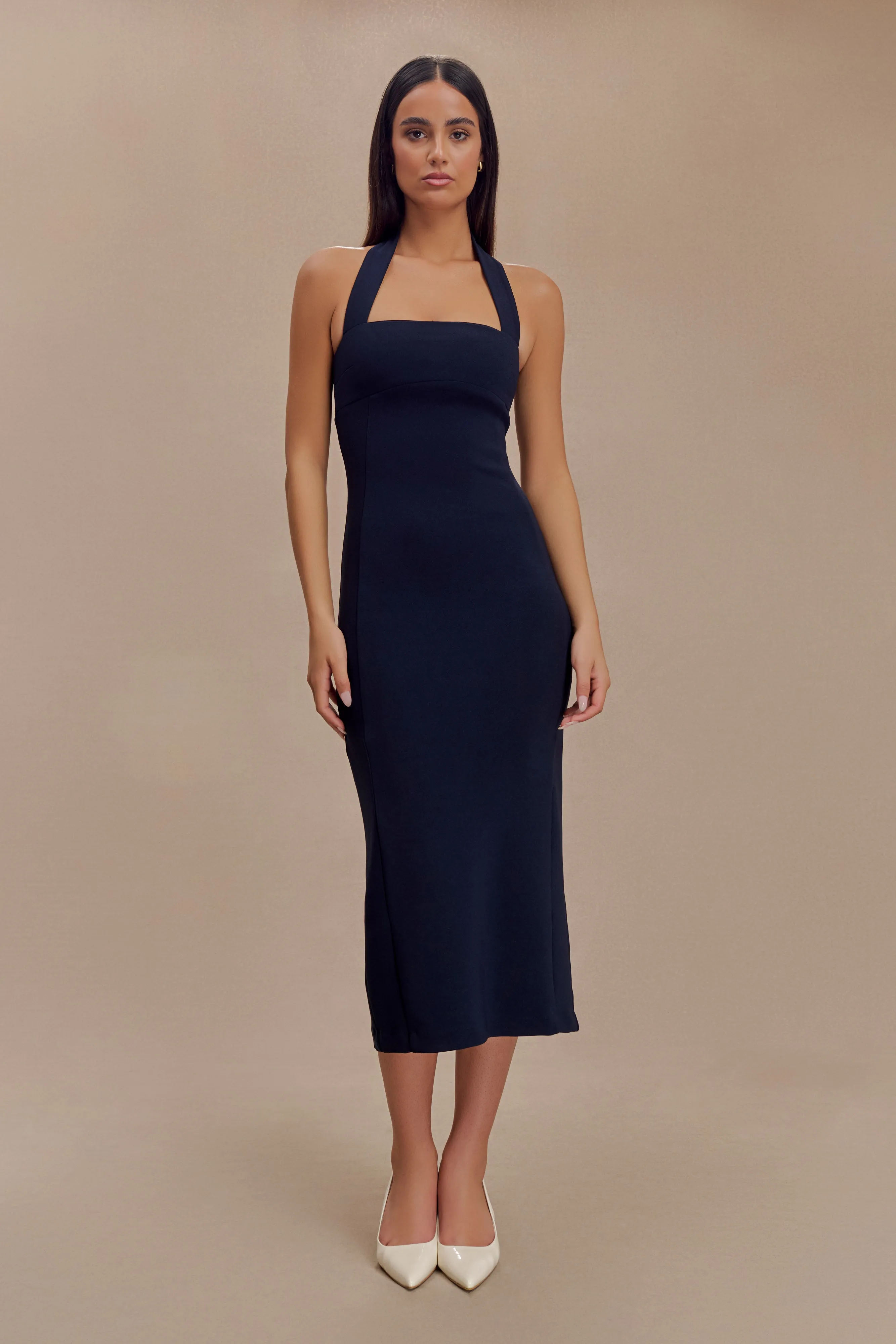 Amelita Suiting Halter Midi Dress - Navy