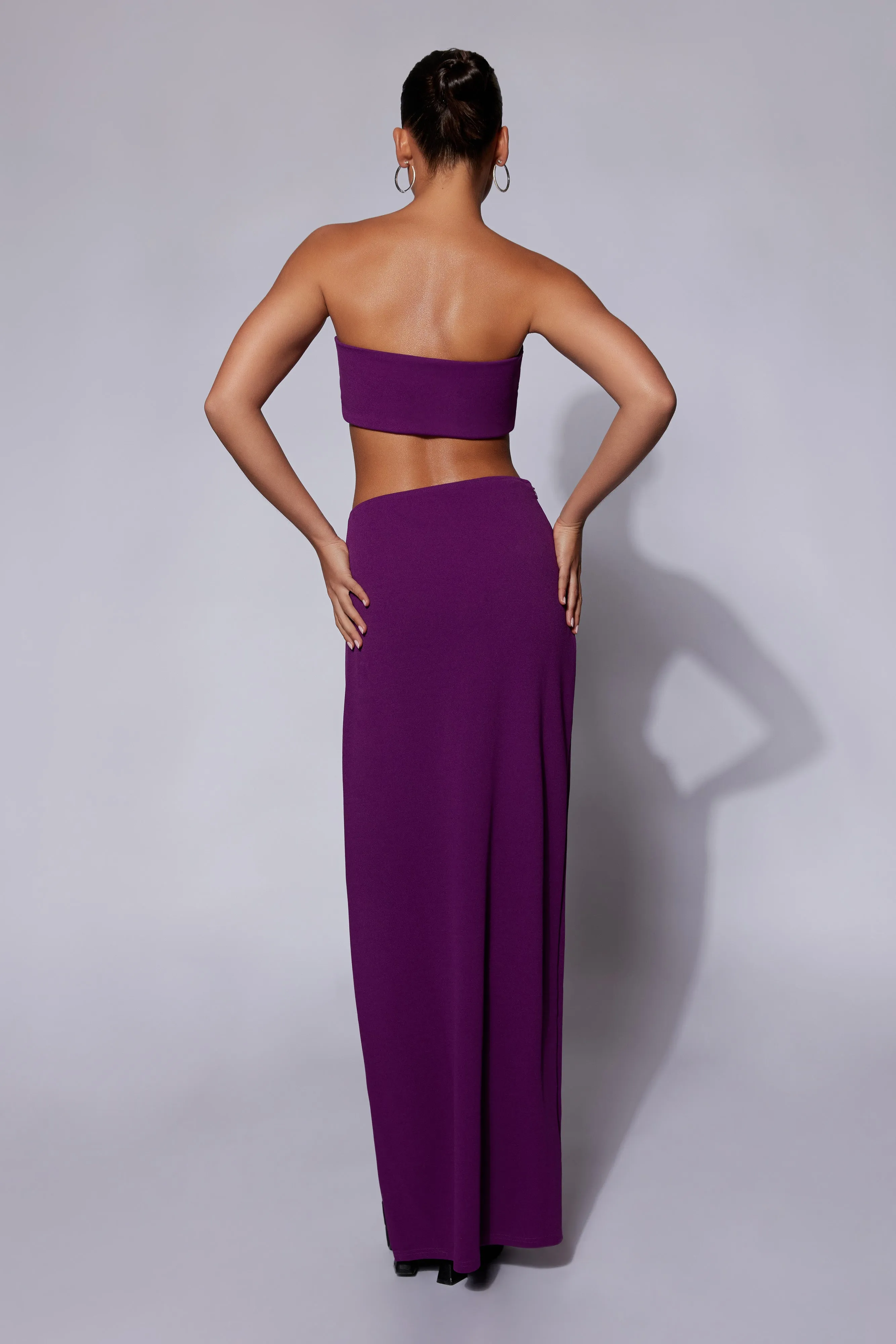 Anastasia Diamante Rope Maxi Skirt With Split - Grape