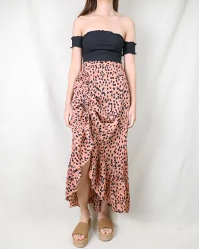 Animal Print Side Ruched Maxi Skirt in Rust