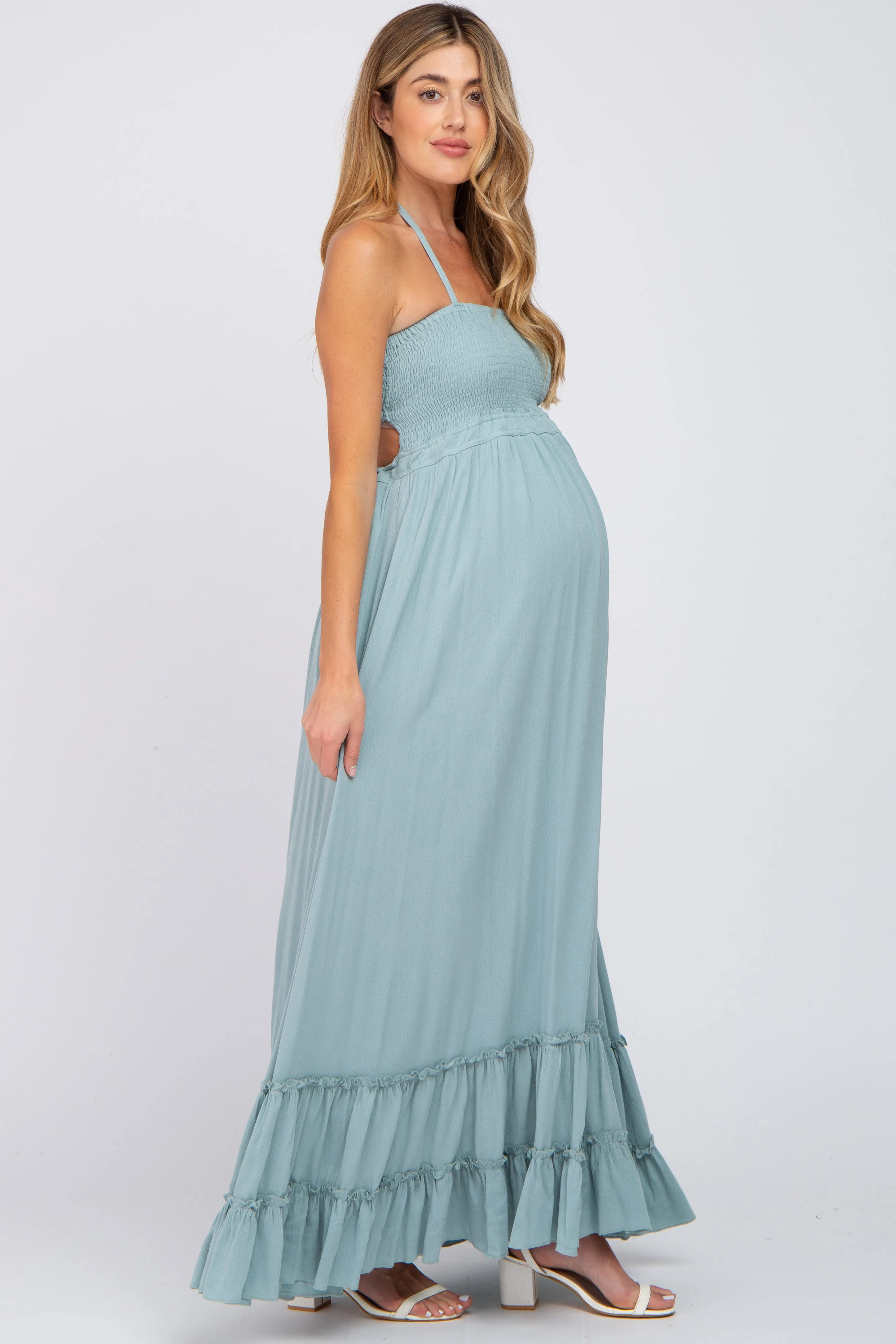 Aqua Halter Neck Cut Out Maternity Maxi Dress