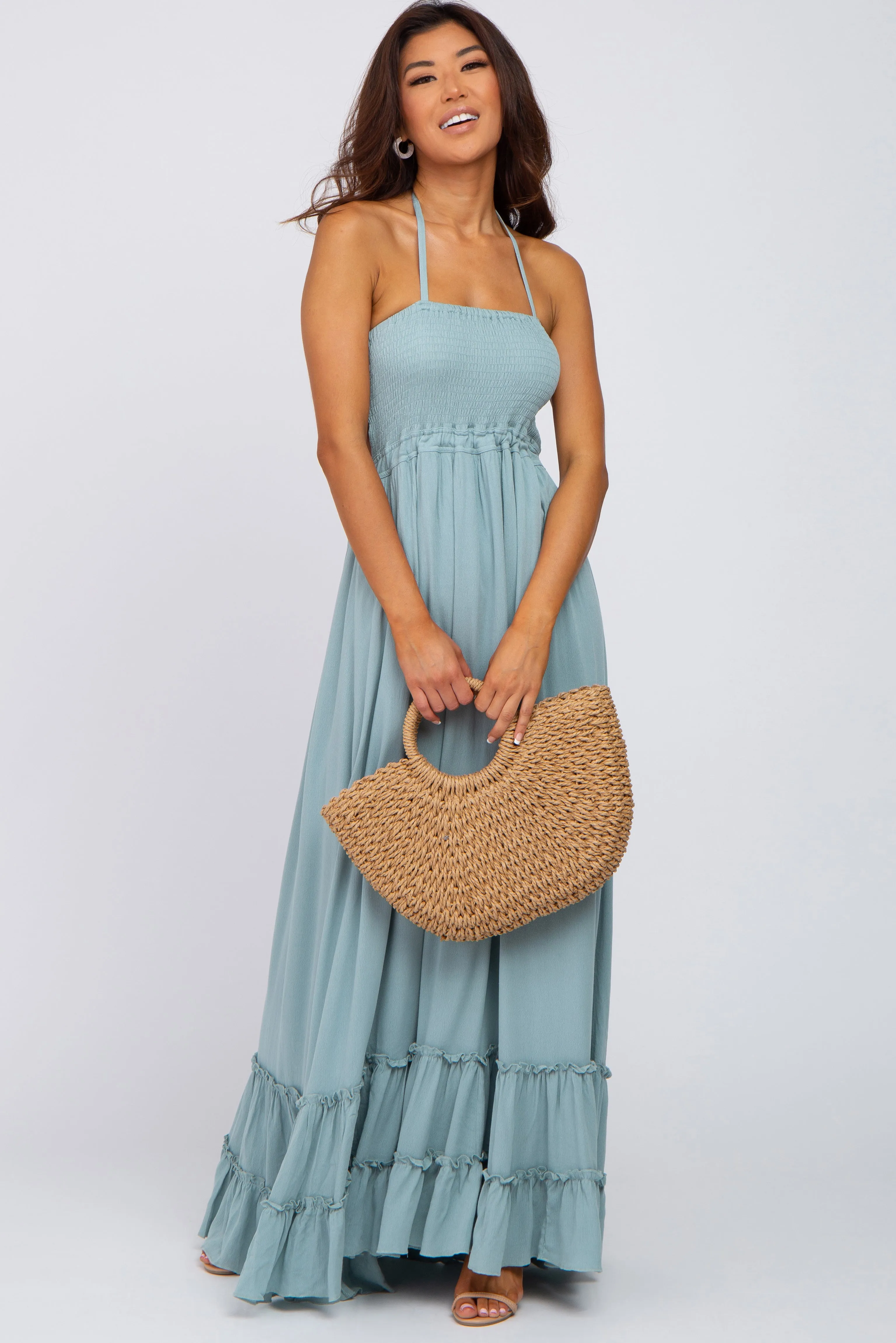 Aqua Halter Neck Cut Out Maternity Maxi Dress