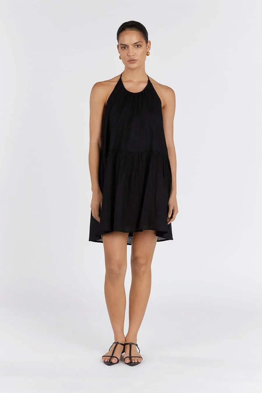 ARI BLACK LINEN HALTER MINI DRESS