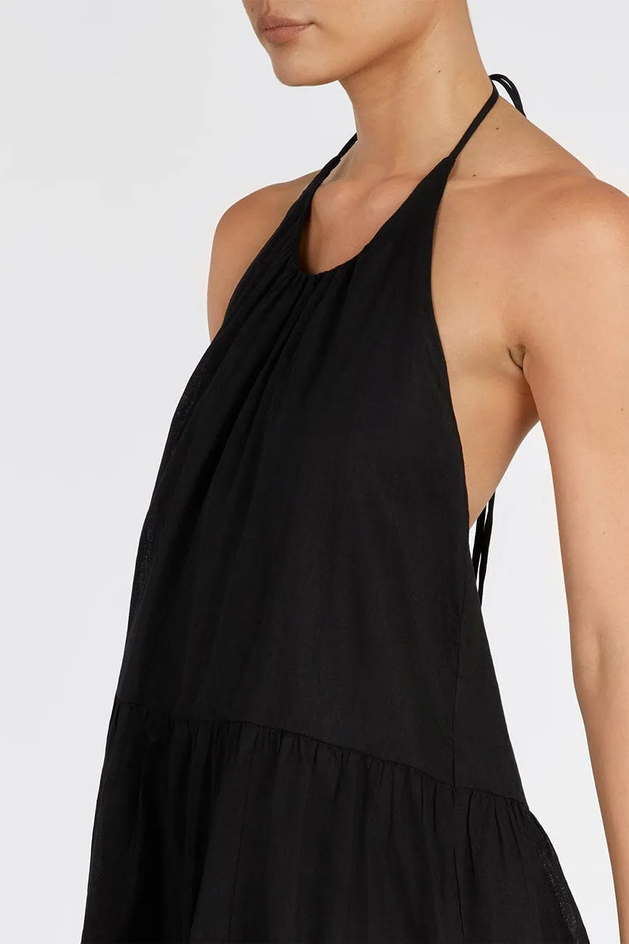 ARI BLACK LINEN HALTER MINI DRESS