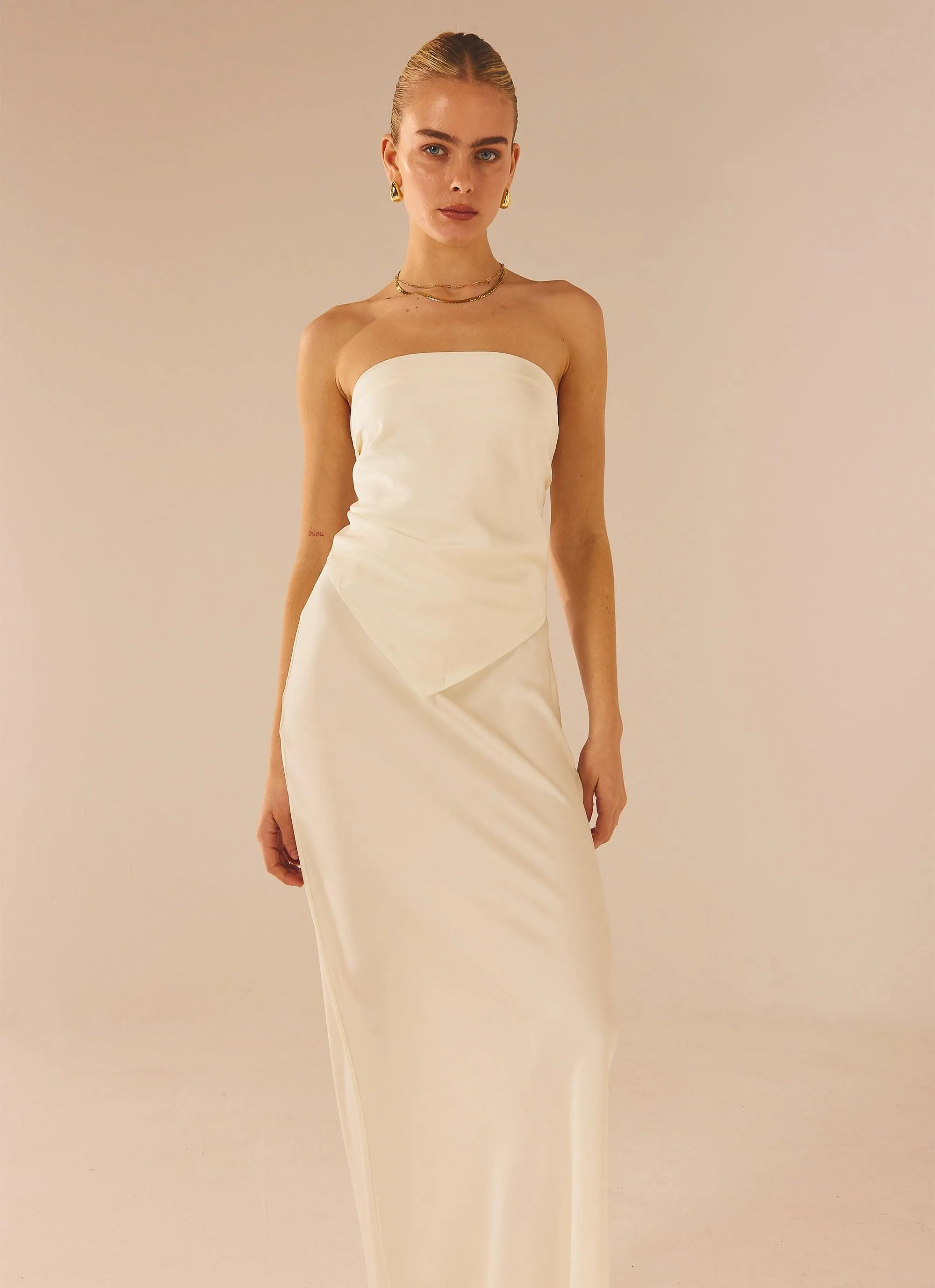 Aria Satin Maxi Skirt - Pearl