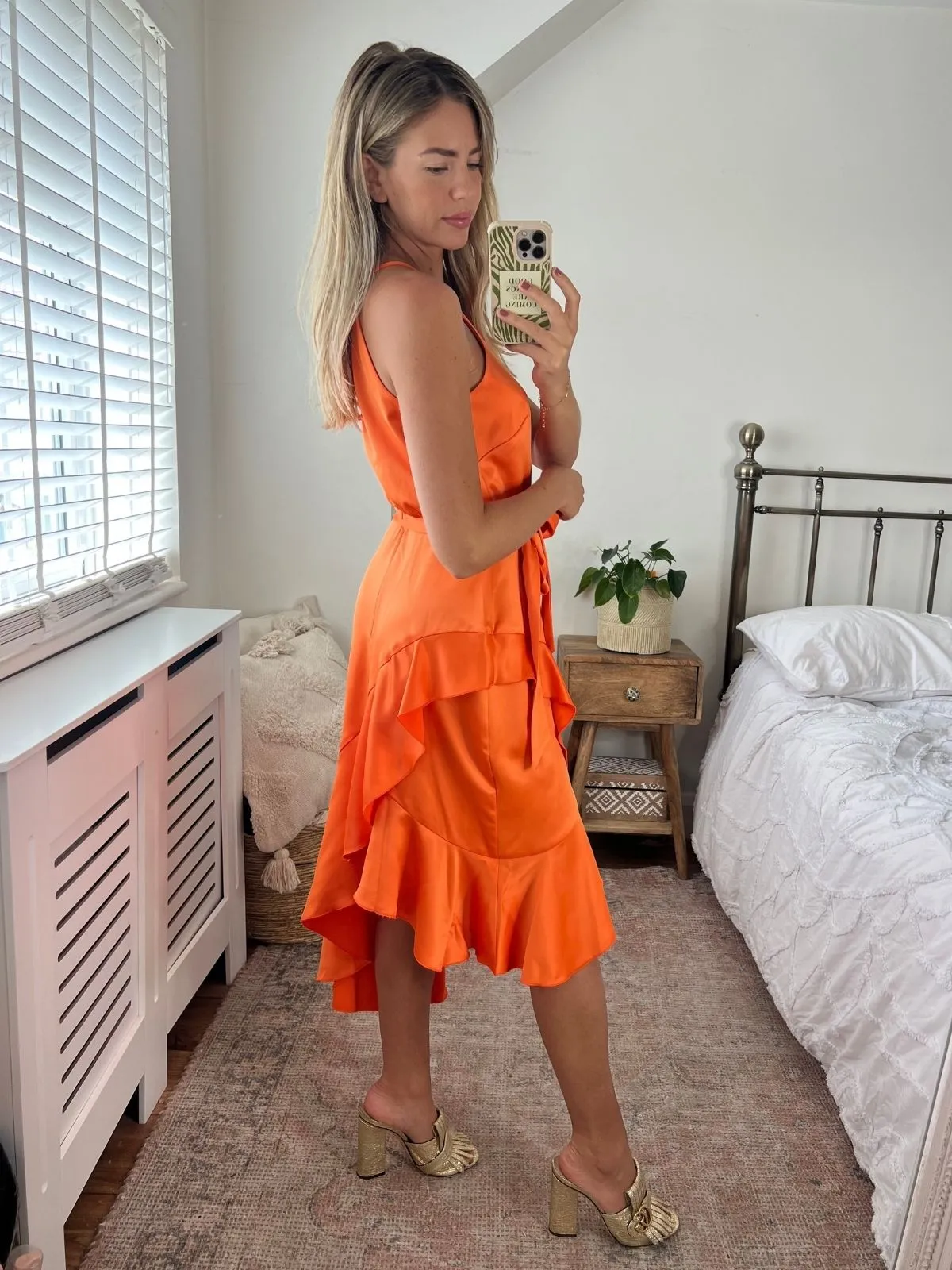 Ariana Halter Frill Dress / Tangerine