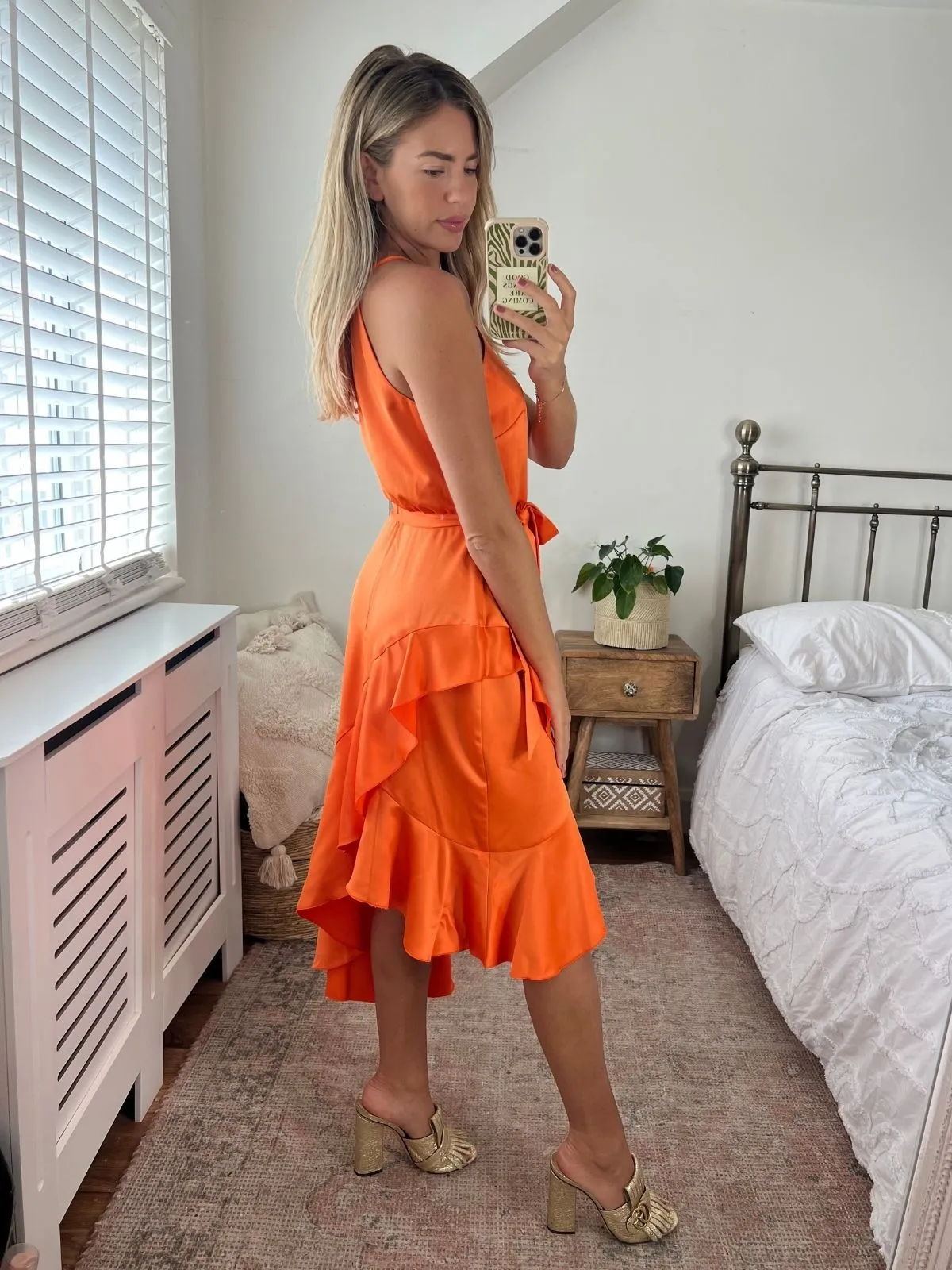 Ariana Halter Frill Dress / Tangerine