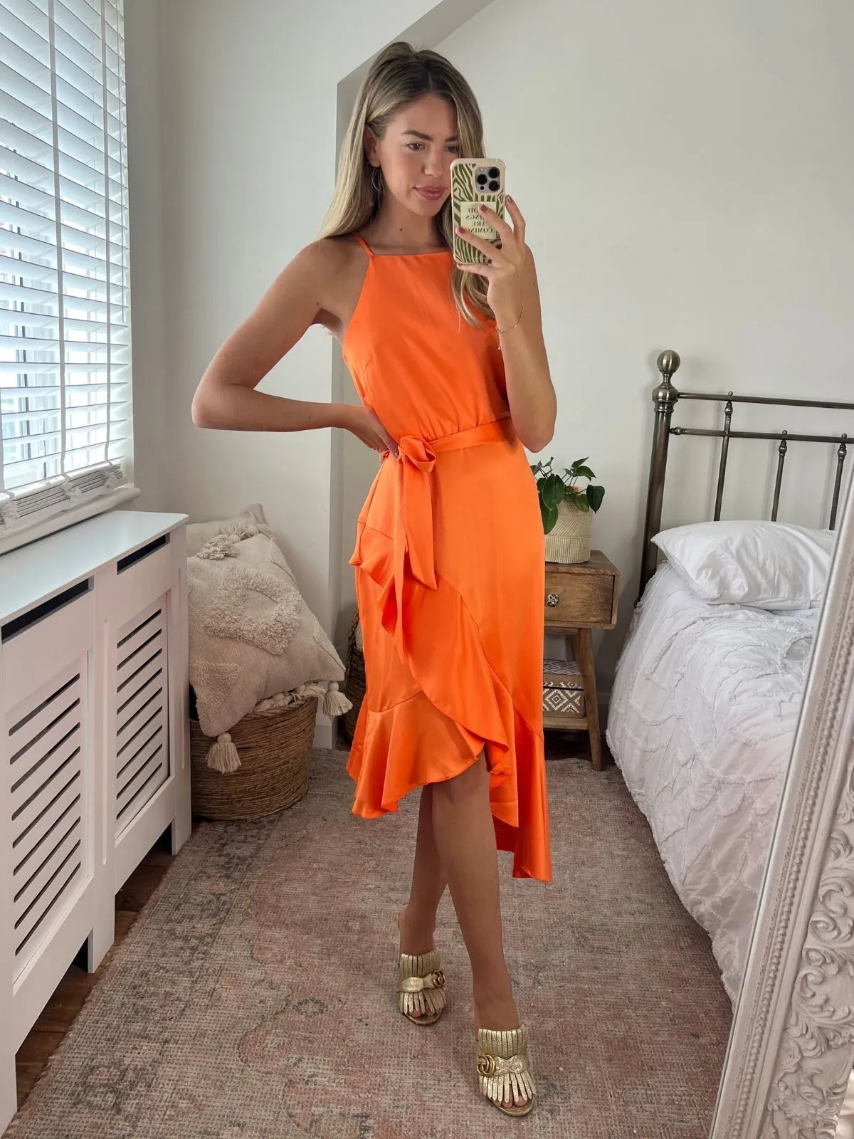 Ariana Halter Frill Dress / Tangerine