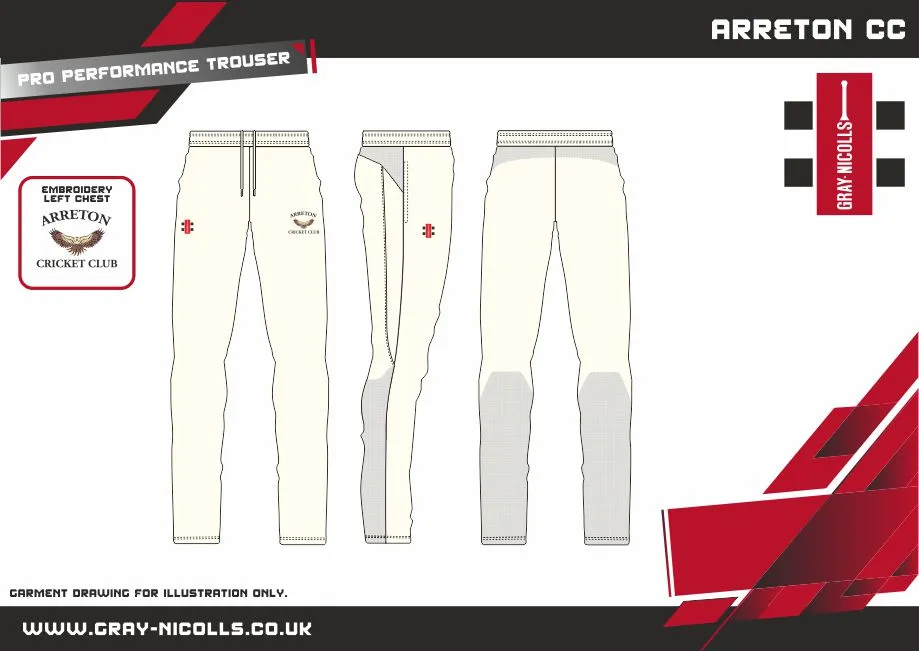 Arreton Cricket Club Adult's Ivory Pro Performance Match Trousers