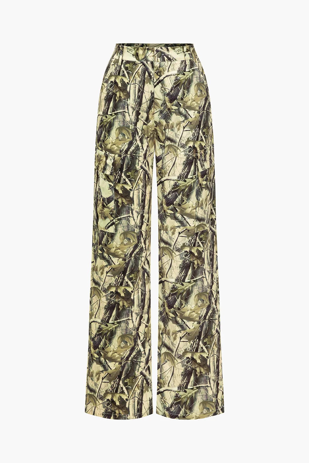 Artistic Print Pocket Zipper Trousers