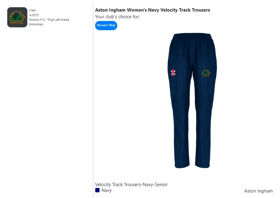 Aston Ingham  Women's Navy Velocity Track Trousers