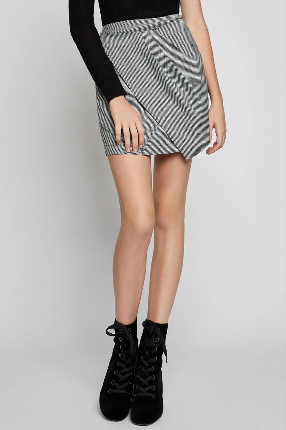 Asymmetrical Houndstooth Mini Skirt