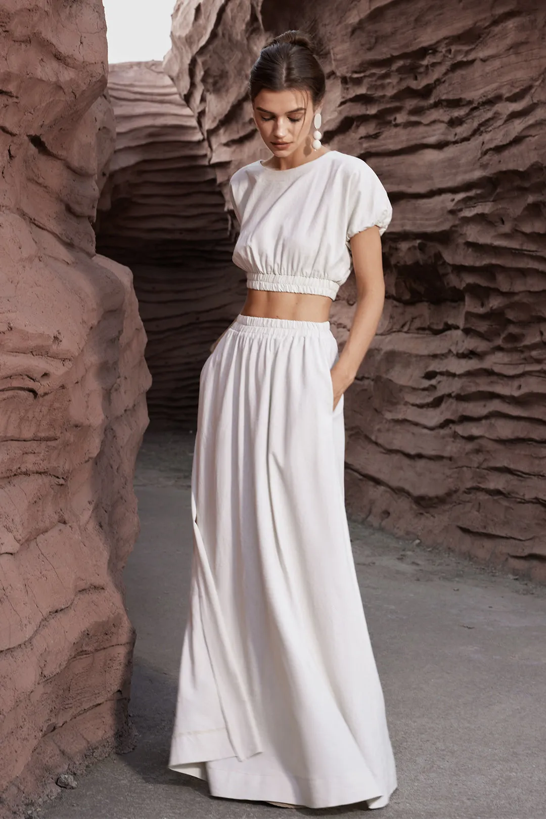 Basic Linen High Waist Maxi Skirt