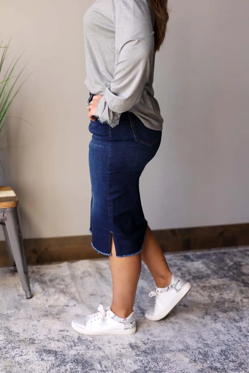 Becca Dark Wash Side Slit Denim Skirt