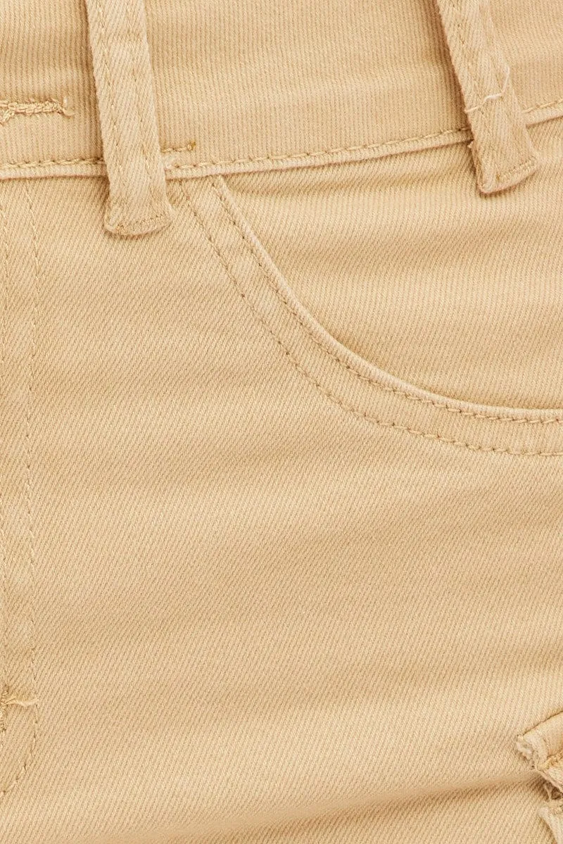 Beige Cargo Utility Denim Mini Skirt