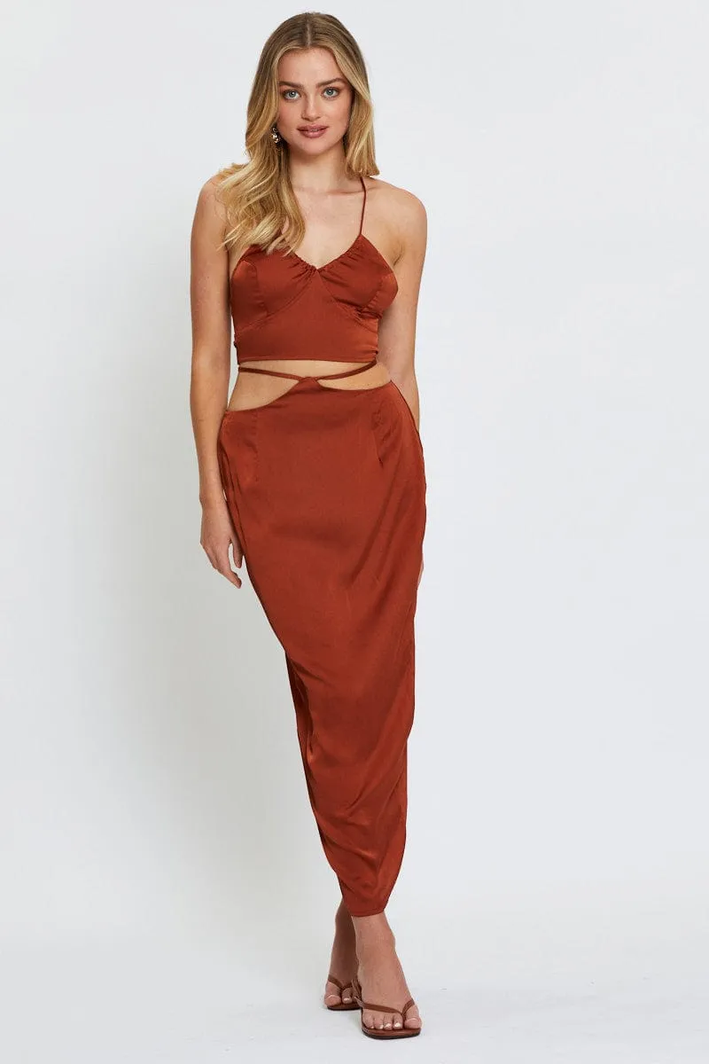 Beige Slip Skirt Maxi Satin