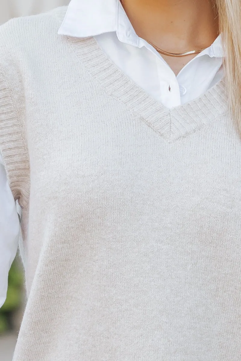 Beige Sweater Vest Dress Shirt