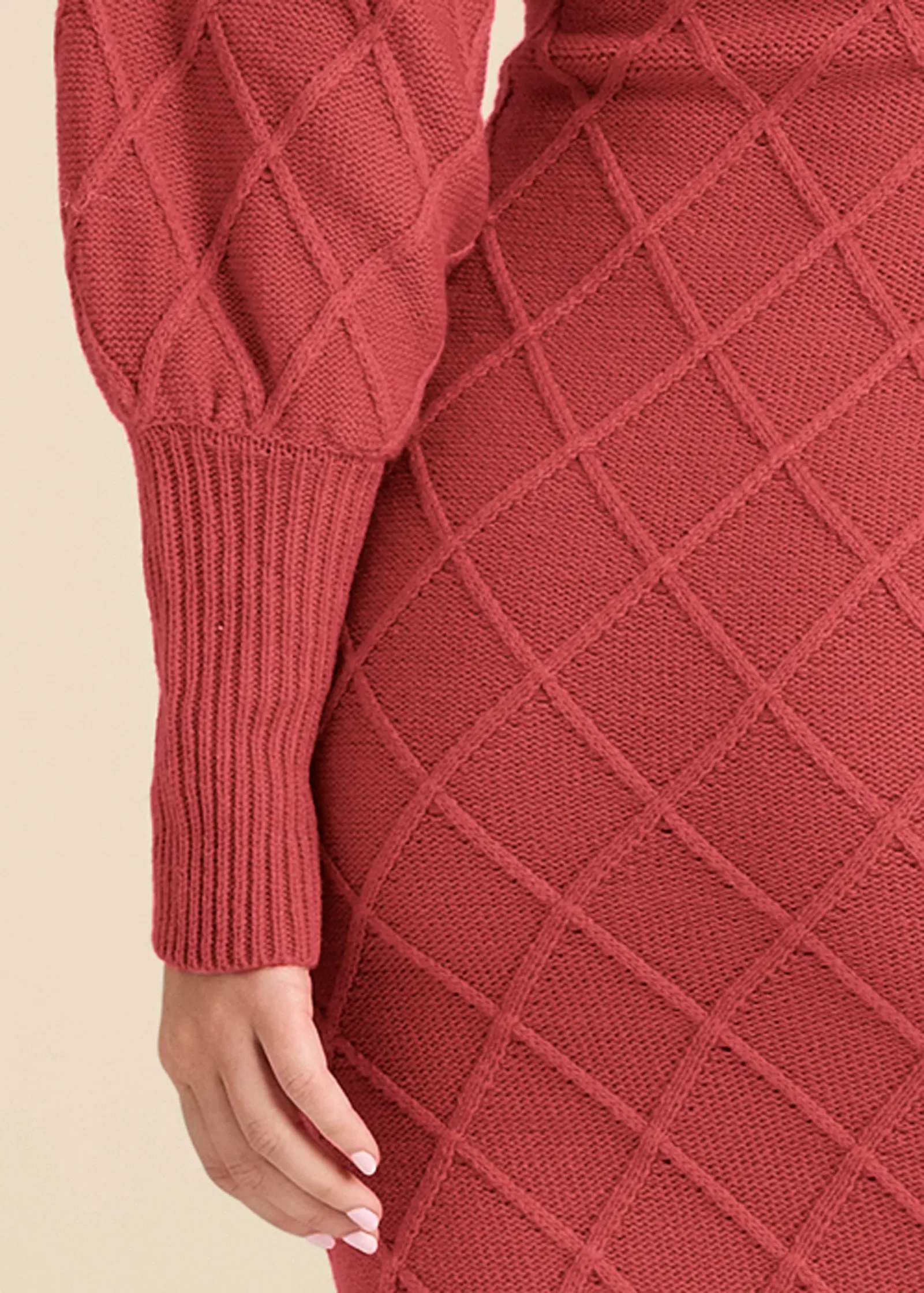 Belted Midi Sweater Dress  - Red