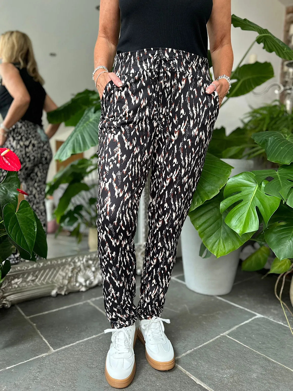 Black Animal Print Super Soft Straight Leg Trousers