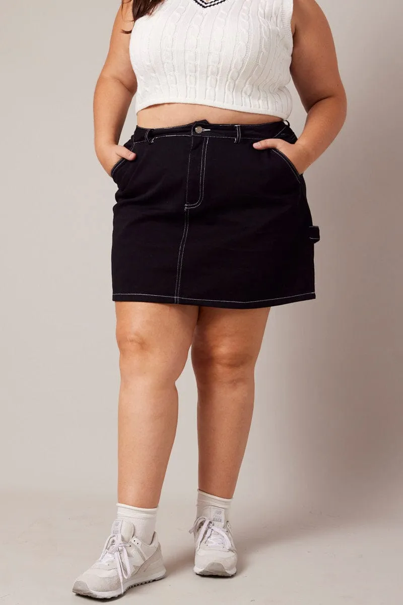 Black Contrast Stitch Mini Skirt