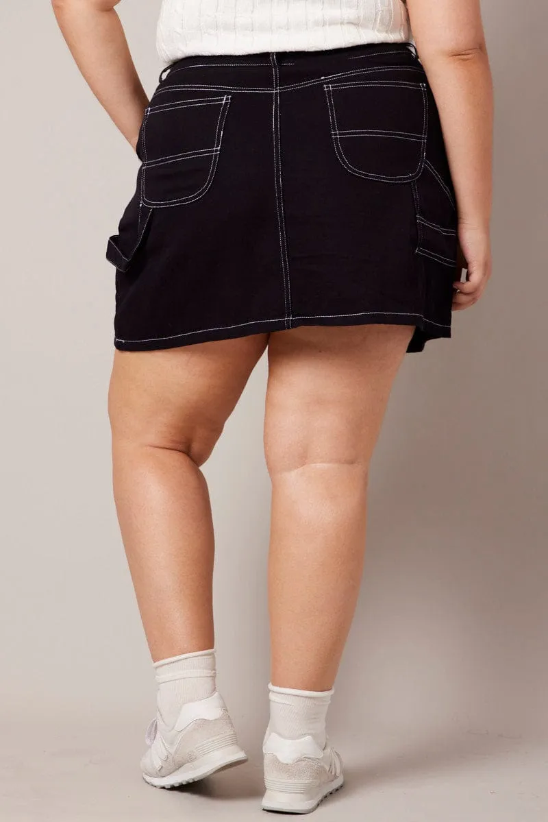 Black Contrast Stitch Mini Skirt