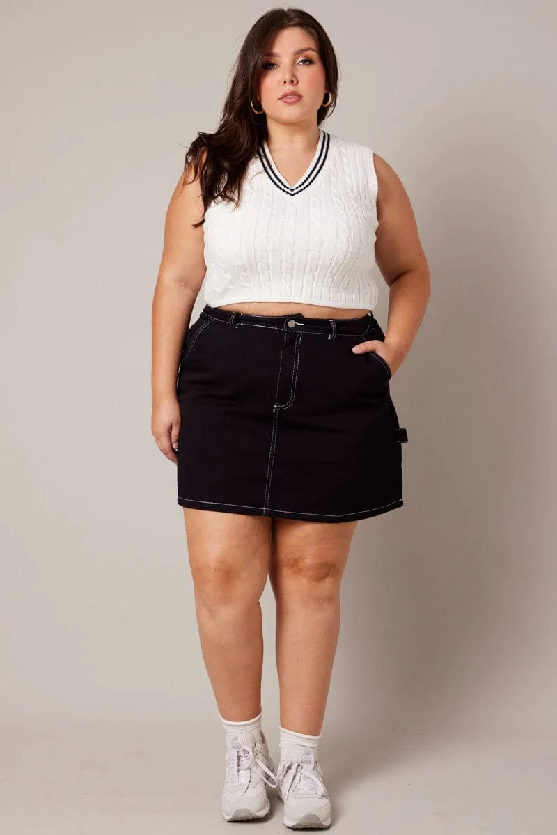 Black Contrast Stitch Mini Skirt