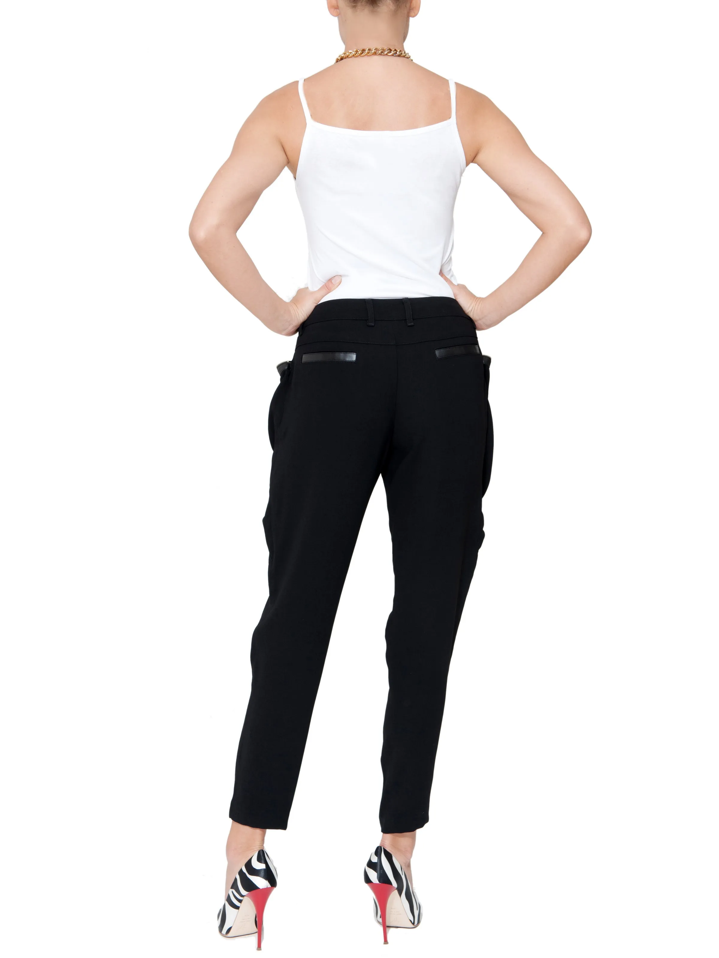 Black Cropped Trousers With Puffed Pockets