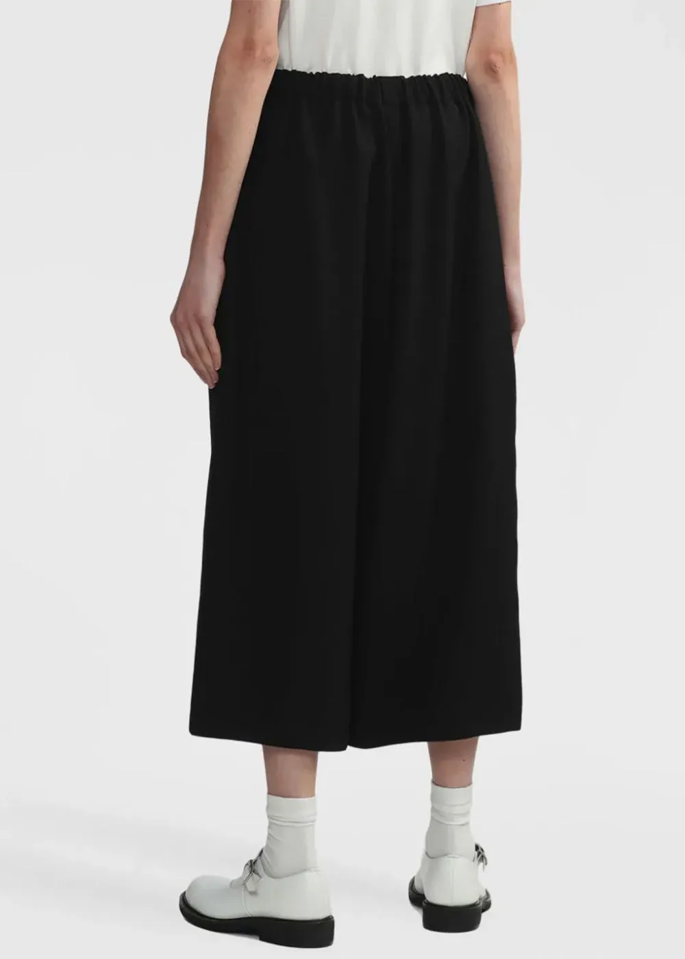 Black Cropped Wide-Leg Wool Trousers